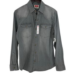Wrangler Pearl Snap Shirt Mens Small Gray Slim Untuck Fit Western Festival NWT